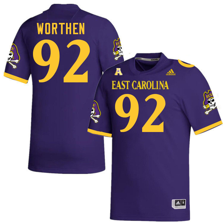 #92 Dylon Worthen East Carolina Pirates College Football Jersey Stitched-Purple #92 Dylon Worthen East Carolina Pirates College Football Jersey Stitched-Purple